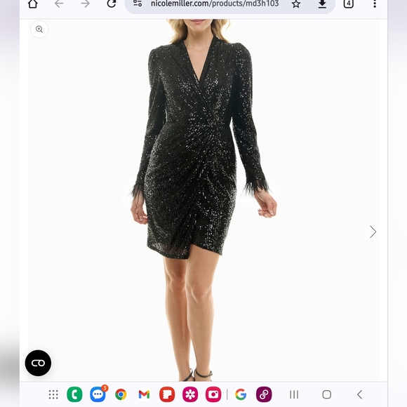 KAIA SEQUIN LONG SLEEVE FAUX WRAP DRESS size 12 BLK - Picture 3 of 9